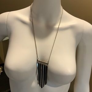 Silver & Black fringe bar necklace